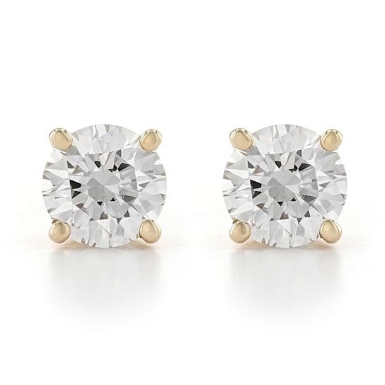 Certified White Lab-Grown Diamond H-I SI 14k Yellow Gold Solitaire Stud
Earrings 0.75ctw