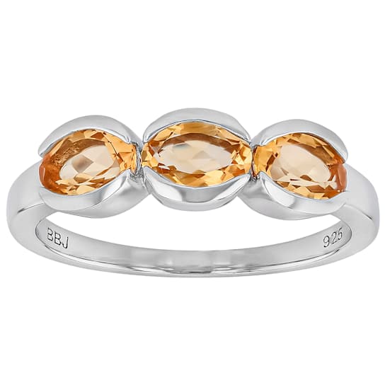 Citrine Three-Stone Ring In Platinum Over Sterling Silver