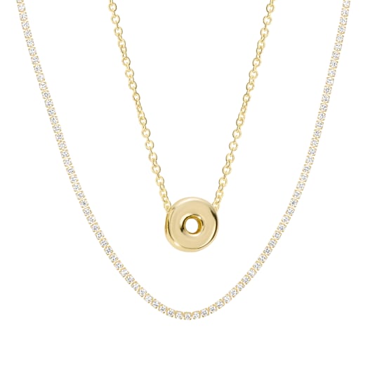 CZ Initial O Tennis Necklace And Pendant Set In 14K Gold Over Brass 4.05ctw