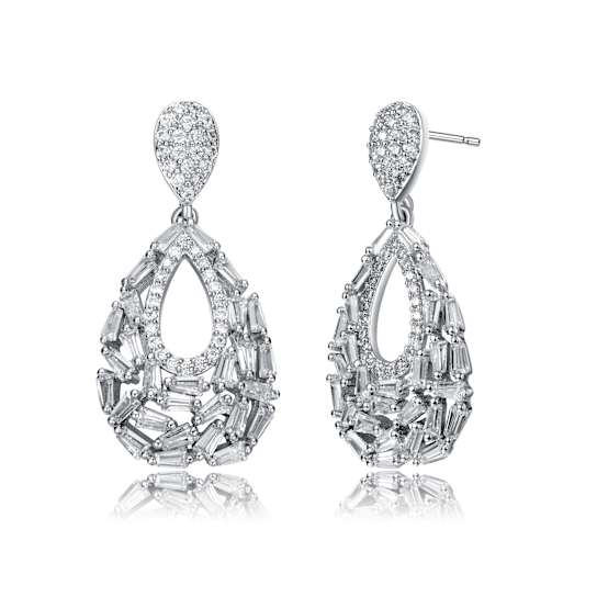 Pear Shape CZ Drop Earrings In Sterling Silver