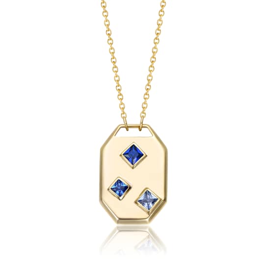 Multi-Color CZ Geometric Dog Tag Pendant In 14K Gold Over Brass