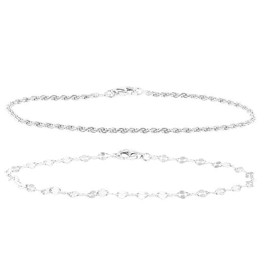 Mirror and Rope Chain Bracelet Set In Sterling Silver