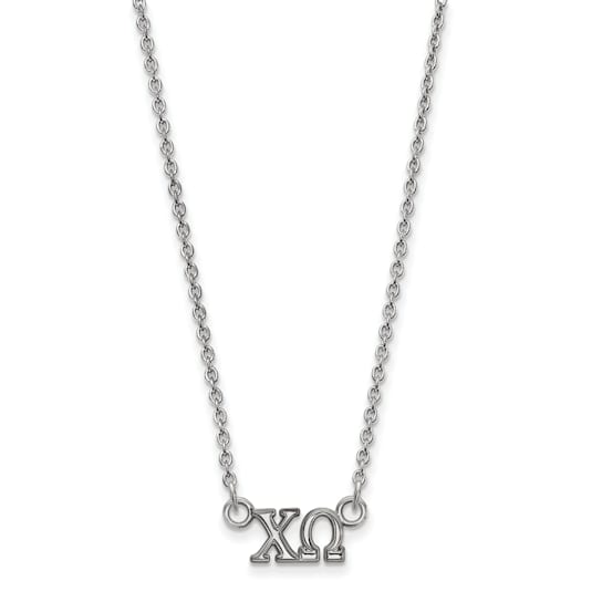 Rhodium Over Sterling Silver LogoArt Chi Omega Extra Small Pendant Necklace