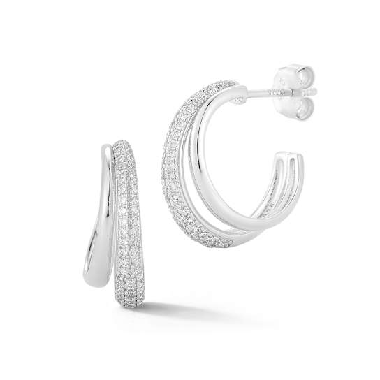 Rachel Zoe Pave and Polished Double Hoop Earrings in Rhodium Over
Sterling Silver