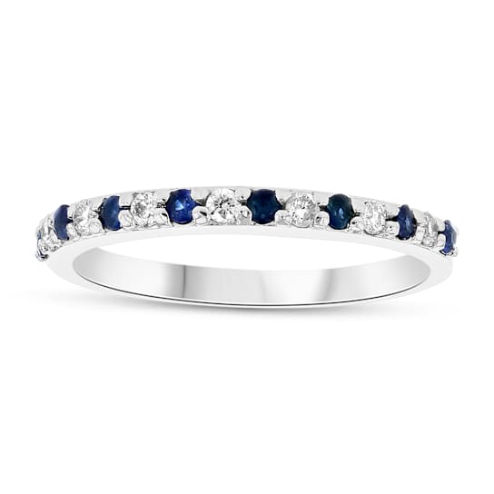 Sapphire And Diamond Band Ring In Solid 14K White Gold