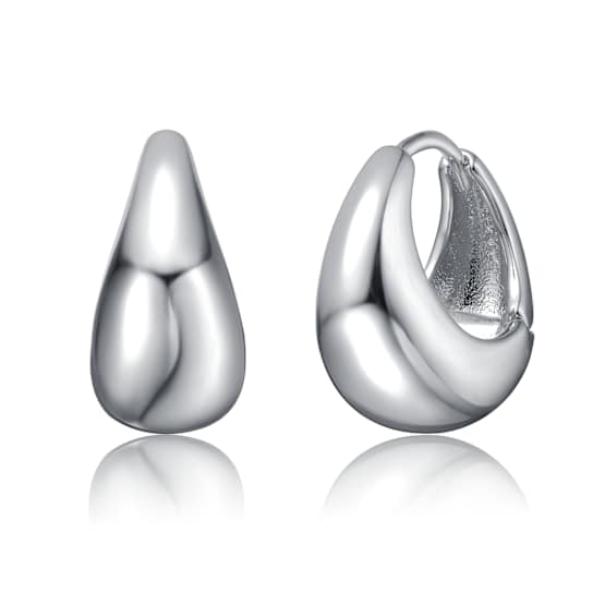 Tapered Huggie Earrings In Rhodium Over Brass