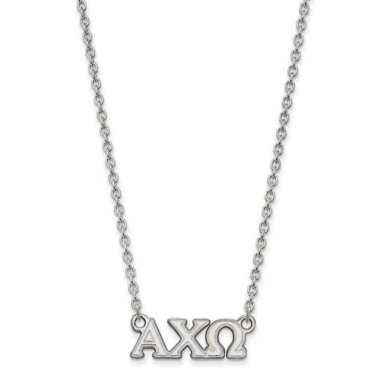 Rhodium Over Sterling Silver LogoArt Alpha Chi Omega Small Pendant Necklace
