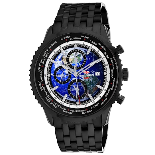 Seapro Men's Meridian World Timer GMT Blue Dial, Black Stainless Steel Watch