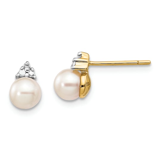 14K Yellow Gold 5-6mm White Round Freshwater Cultured Pearl 0.01 cttw
Diamond Post Earrings