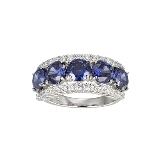 Blue And White Cubic Zirconia Platinum Over Sterling Silver Ring 7.75ctw