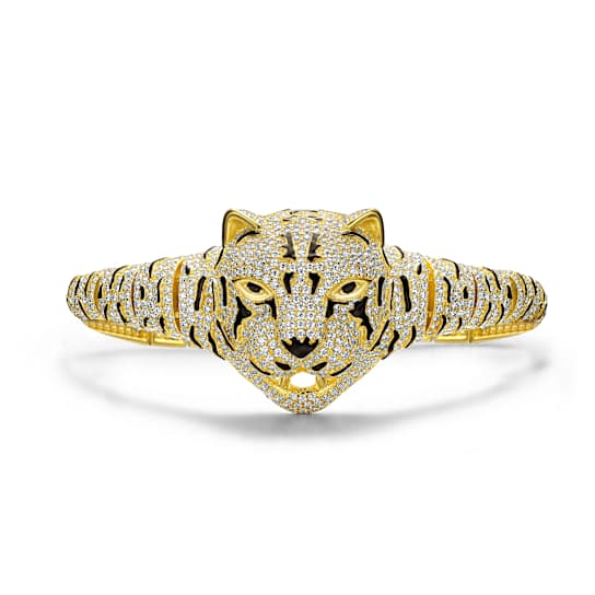 Leopard CZ Bangle Bracelet In 14K Gold Over Sterling Silver