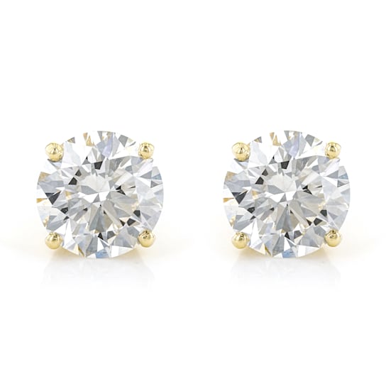 White Lab-Grown Diamond 14K Yellow Gold Solitaire Stud Earrings, 2ctw.