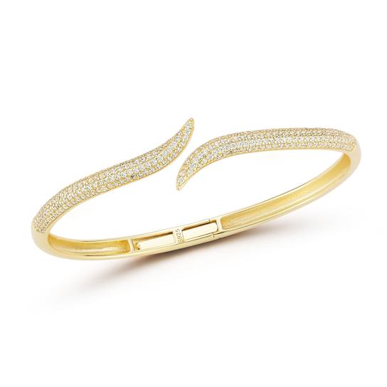 Rachel Zoe Pave CZ Bypass Bangle Bracelet in 14K Gold Over Sterling Silver