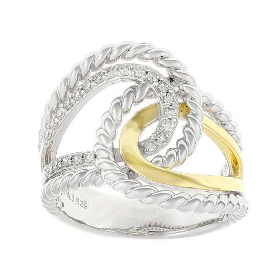 Lab-Grown Diamond Rope-Motif Bypass Ring In Two-Tone Gold 0.20ctw