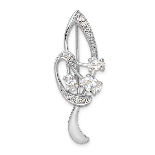 Sterling Silver Rhodium-plated Cubic Zirconia Leaf Pin