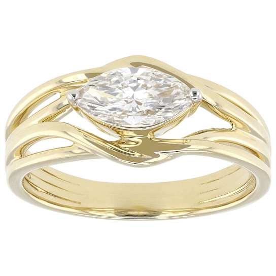 Lab-Grown Marquise Diamond Crossover Solitaire Ring In 10K Yellow Gold