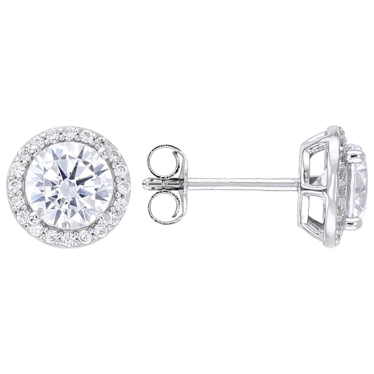Classic CZ Halo Stud Earrings In Sterling Silver