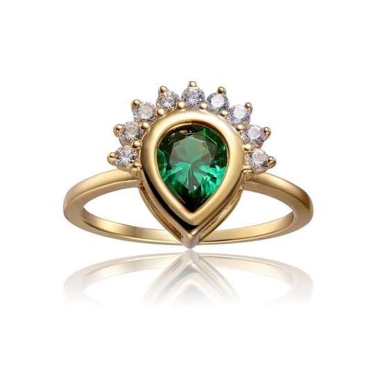 Pear Shape Chrome Diopside And White Topaz Partial Halo Ring In 14K Gold
Over Sterling Silver 2.24ctw