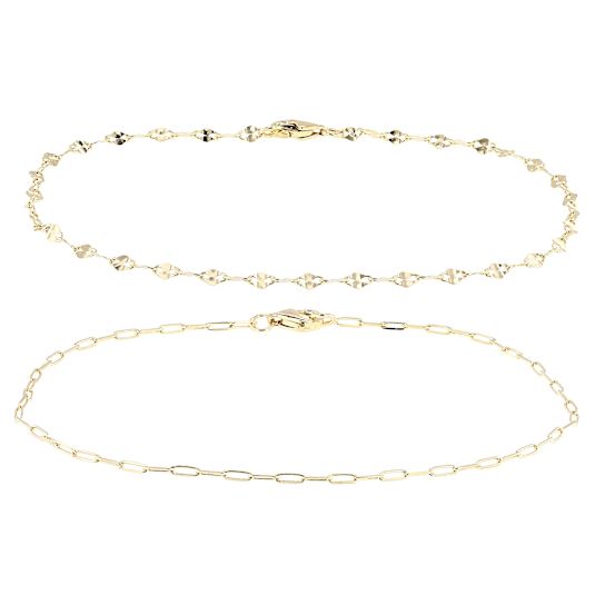Mirror And Paperclip Chain Bracelet Set In 18K Gold Over Sterling Silver