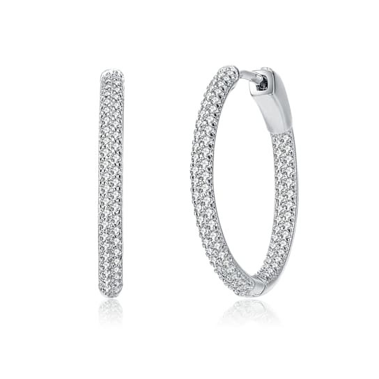 CZ Pave Inside-Out Hoop Earrings In Sterling Silver