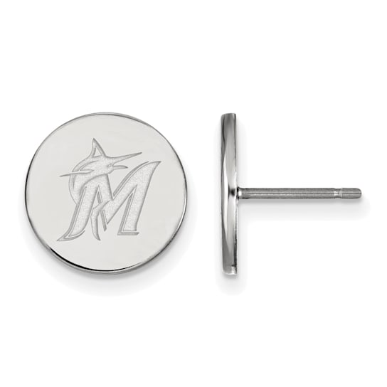 Rhodium Over Sterling Silver MLB LogoArt Miami Marlins Post Earrings