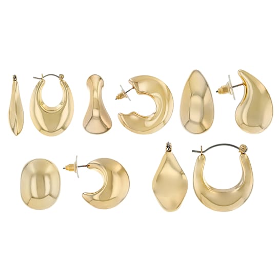 Sculptural Set of 5 Hoop Earrings In Gold-Tone