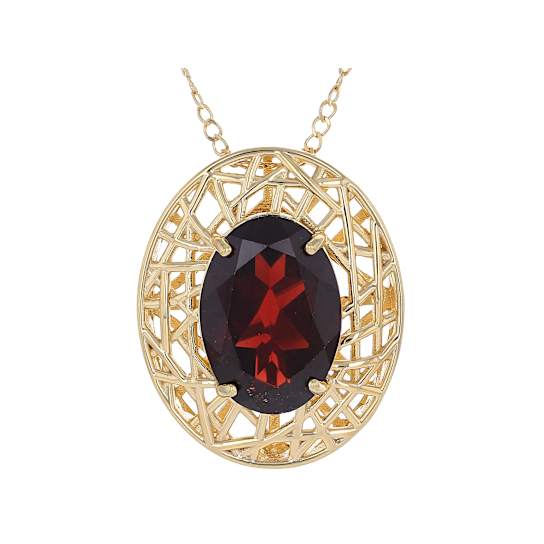Garnet Oval Solitaire Pendant Necklace In 18K Gold Over Sterling Silver 6.00ct