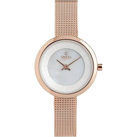 Obaku Women's Stille Mother-Of-Pearl Dial Rose Stainless Steel Mesh Band Watch