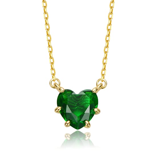 Emerald Color CZ Heart Shape Solitaire Necklace In 14K Gold Over Brass