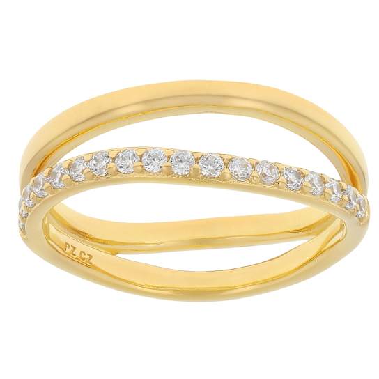 CZ Double Band Ring In 18K Gold Over Brass 0.51ctw