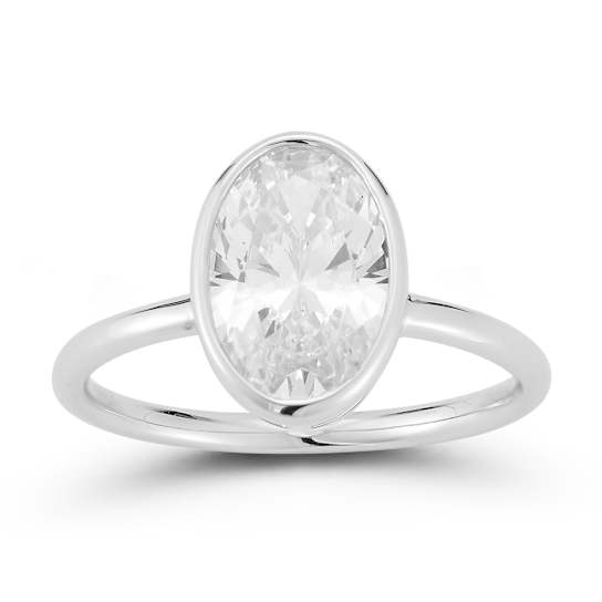 Rachel Zoe Oval CZ Solitaire Ring in Rhodium Over Sterling Silver
