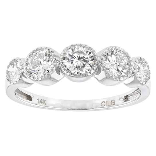 Lab-Grown Diamond Milgrain Bezel Set Band Ring In 14K White Gold 1.00ctw