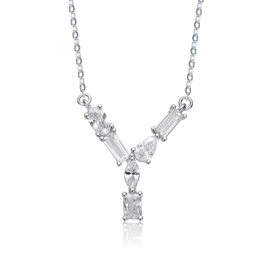 Initial Y Mixed Cut CZ Pendant Necklace In Sterling Silver 18 Inch