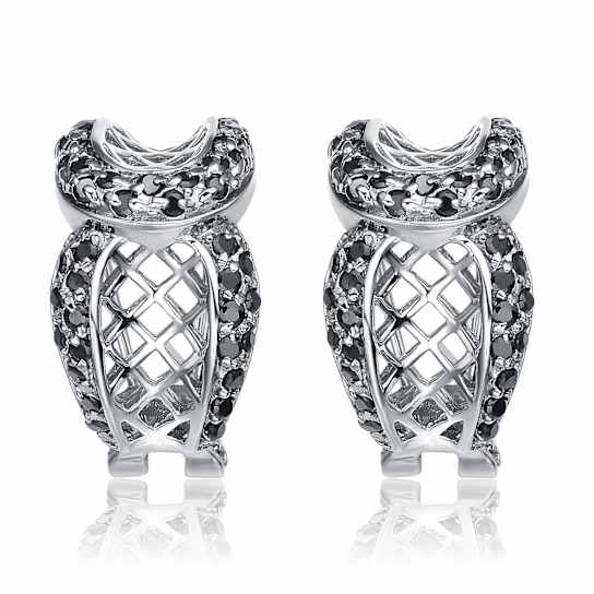 Black CZ Drop Earrings In Sterling Silver