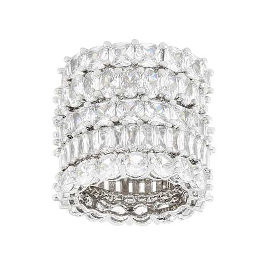 Set Of 5 CZ Eternity Band Rings In Rhodium Over Brass
