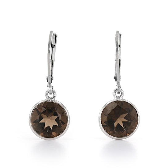 Brown Round Smoky Quartz Sterling Silver Earrings 4ctw