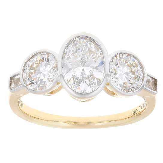 Lab-Grown Diamond Bezel Set Three-Stone Ring in 14K Yellow Gold
