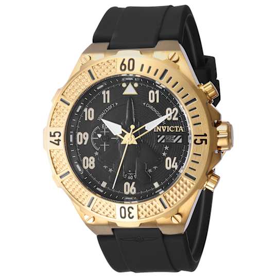 Invicta Aviator 50mm Black Dial Silicone Band Quartz Watch