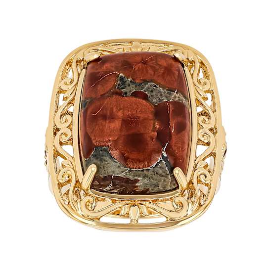 Peanut Obsidian Rectangular Cushion And Andalusite Ring In 18K Gold Over
Sterling Silver 0.21ctw