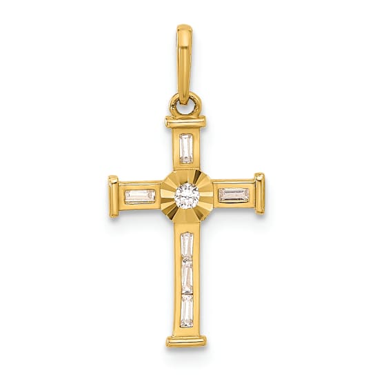 10k Yellow Gold Polished Cubic Zirconia Cross Charm