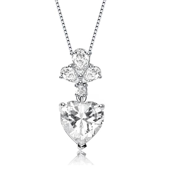 CZ Heart Pendant Necklace In Sterling Silver 16 Inch