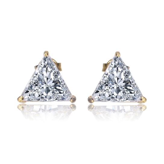 Triangle CZ Stud Earrings In 14K Gold Over Sterling Silver