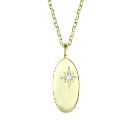 Celestial Star CZ Solitaire Pendant In 14K Gold Over Sterling Silver