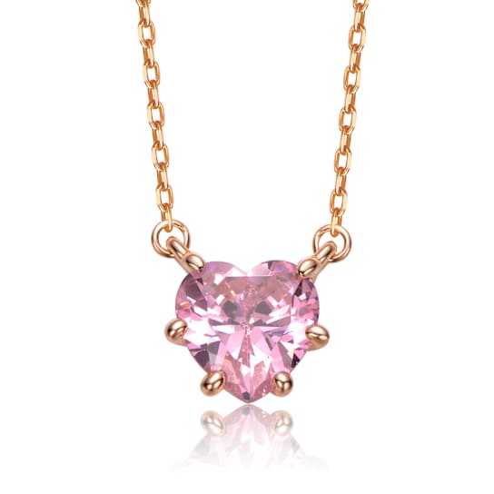 Heart-Shape Pink CZ Solitaire Necklace In 18K Rose Gold Over Brass