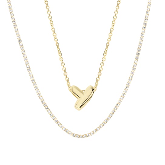 CZ Initial Y Tennis Necklace And Pendant Set In 14K Gold Over Brass 4.05ctw