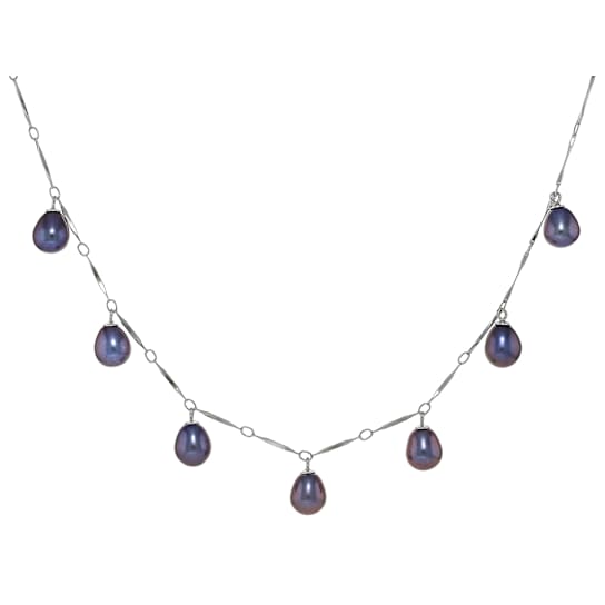 Black Freshwater Pearl Drop Necklace in Sterling Silver