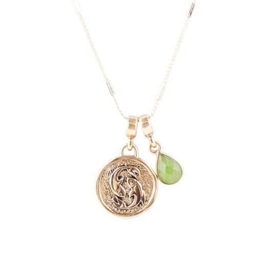 Barse Jade Pisces Zodiac Charm Necklace In Bronze