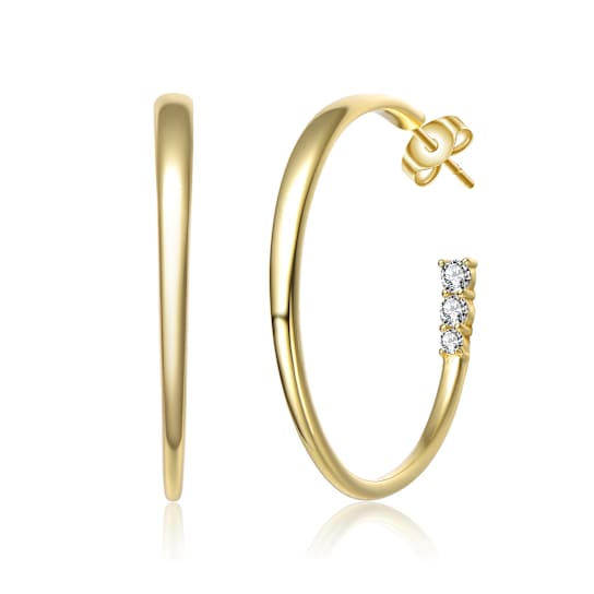 Clear Cubic Zirconia, 14k Gold Over Sterling Silver with 3-Stone C-Hoop
Earrings 0.28ctw