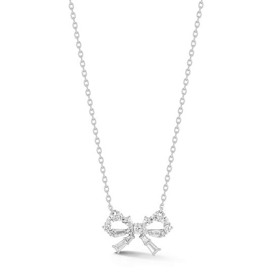 Rachel Zoe CZ Glitzy Bow Pendant Necklace in Rhodium Over Sterling Silver