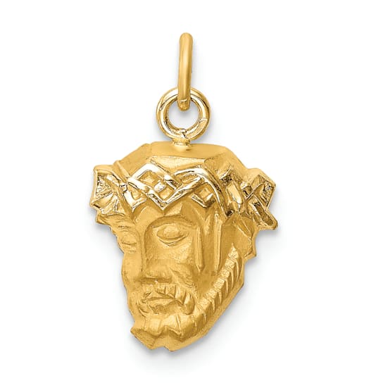 14K Yellow Gold Hollow Polished and Satin Small Jesus Medal Pendant